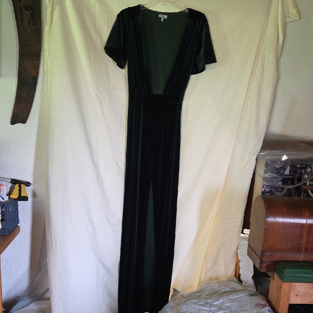 Tobi Dark Green Velvet Maxi Dress XS